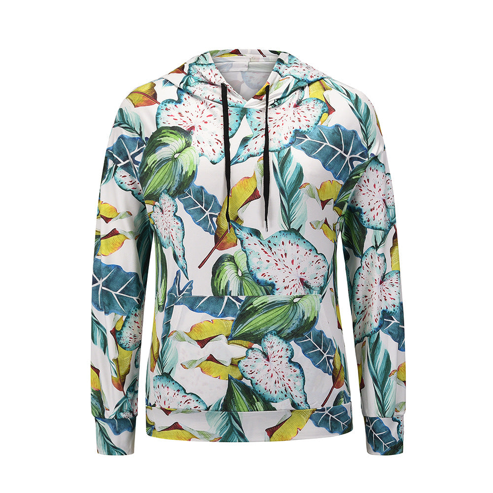 Ladies Hooded Long-sleeved Floral T-shirt