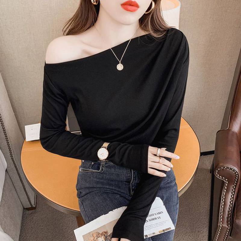 Pleated Collarbone Off-shoulder Shoulder-baring Top Slimming