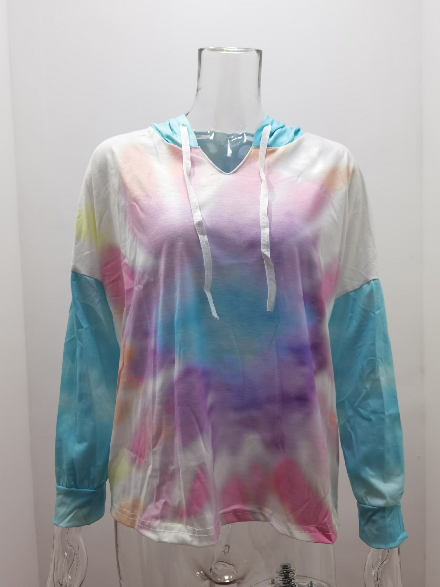 Tie-Dye Gradient V-Neck Hooded Long Sleeve Pullover Casual Sweatshirt