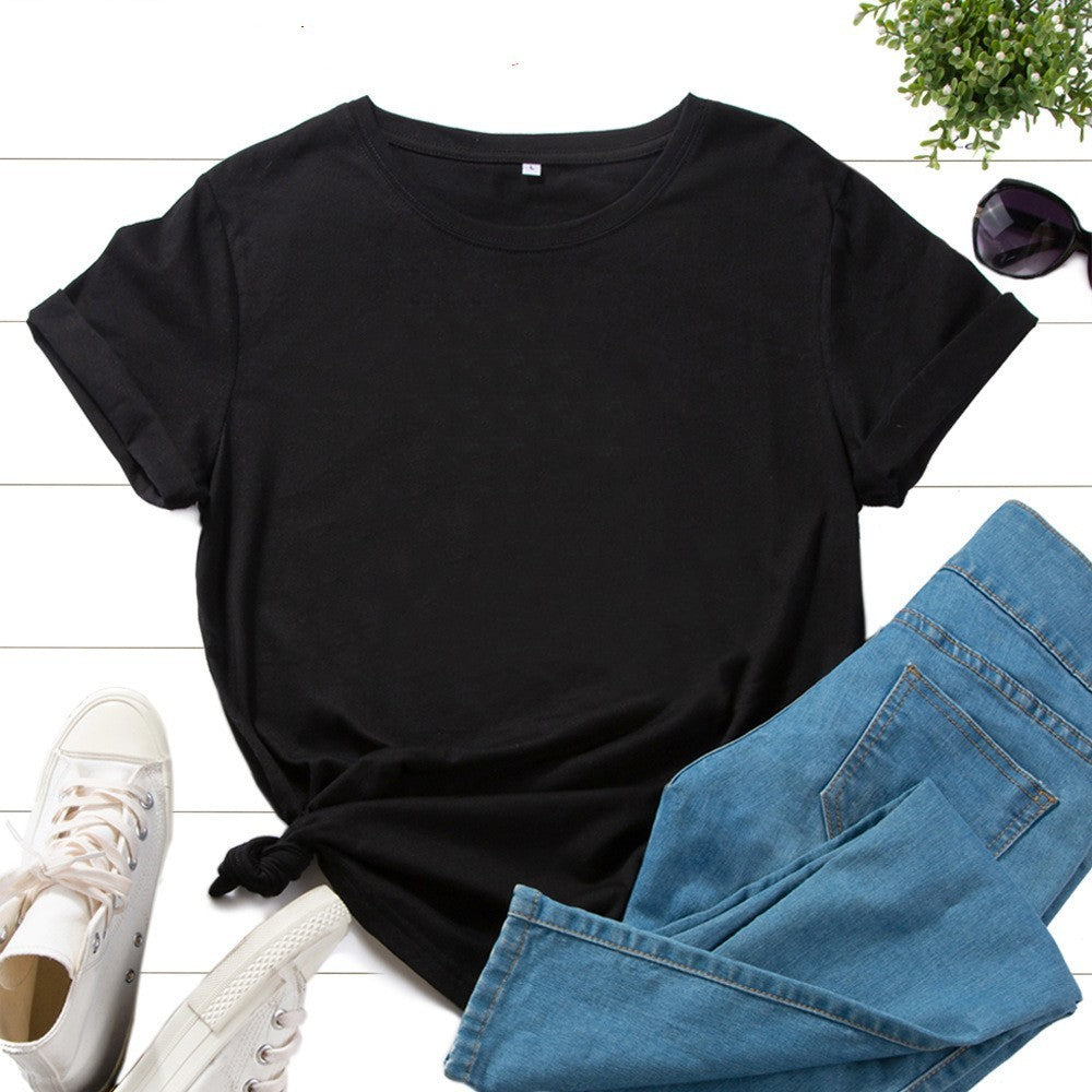 Cotton Short Sleeve T-shirt Women's Summer Blank Short Sleeve Hair Pattern