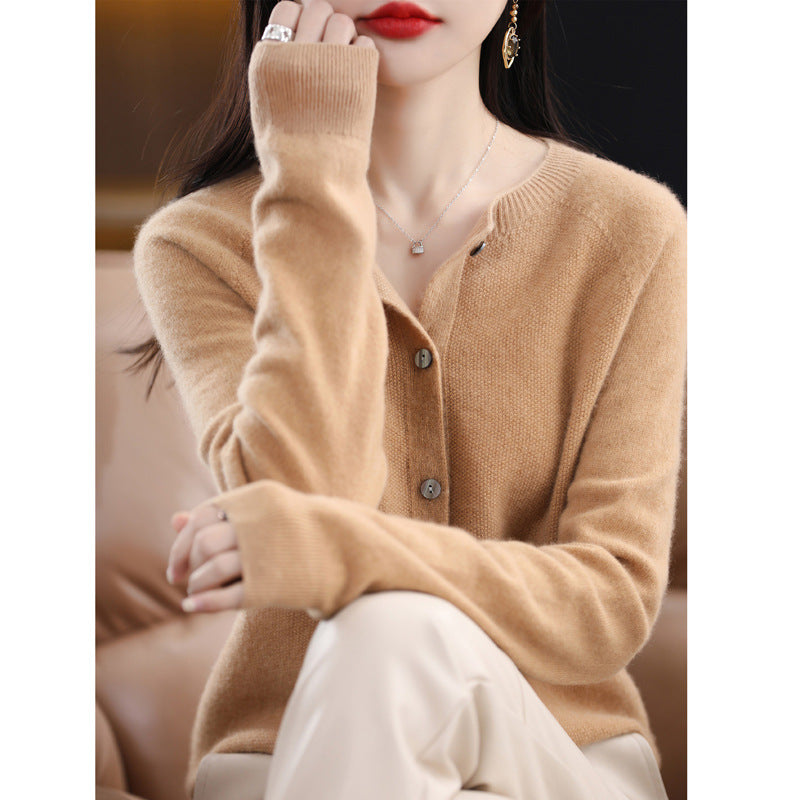Women's Cashmere Cardigan O-neck Loose Sweaters Top Fashion