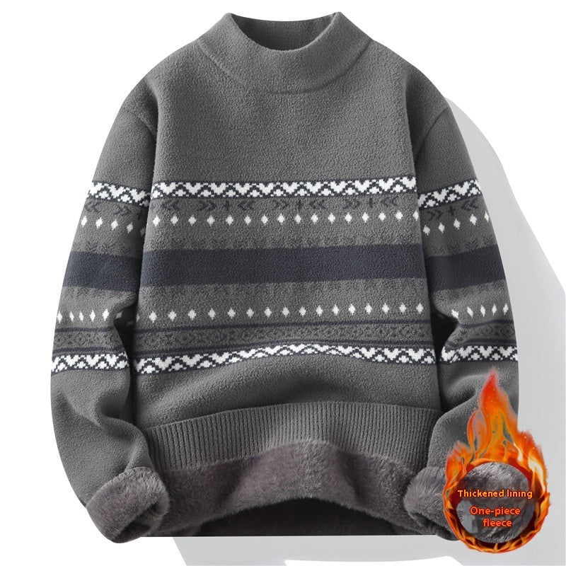 One-piece Velvet Sweater Men's Mock Neck Knitted Sweater
