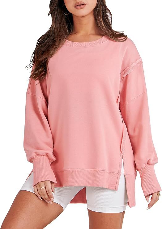 Round Neck Long Sleeve Hem Split Patchwork Sweater