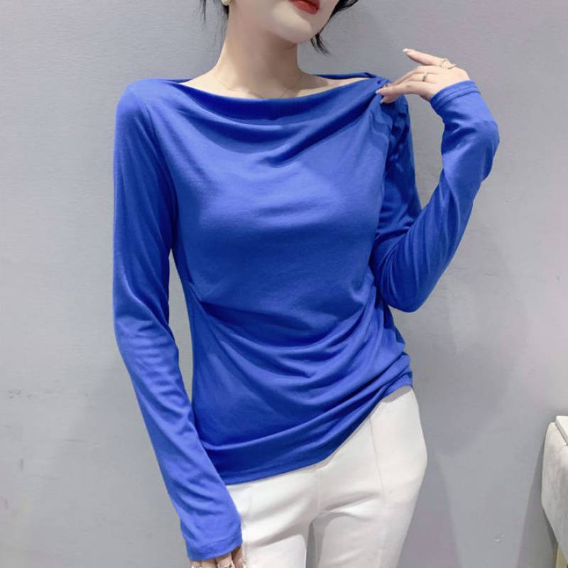 Pleated Collarbone Off-shoulder Shoulder-baring Top Slimming