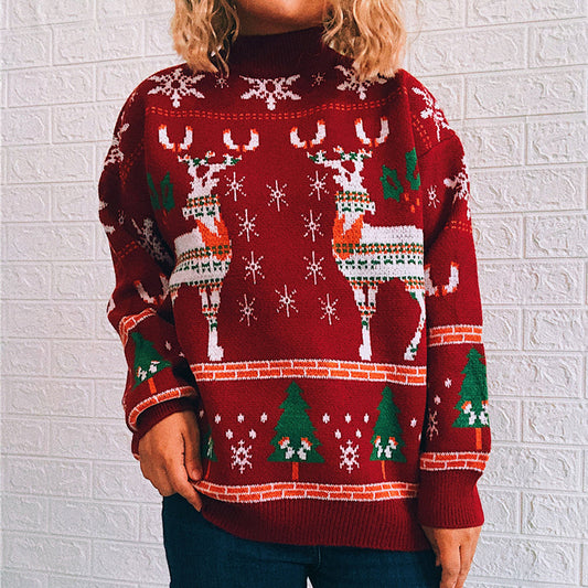 Women's Fashion Christmas Theme Elk Snowflake Sweater