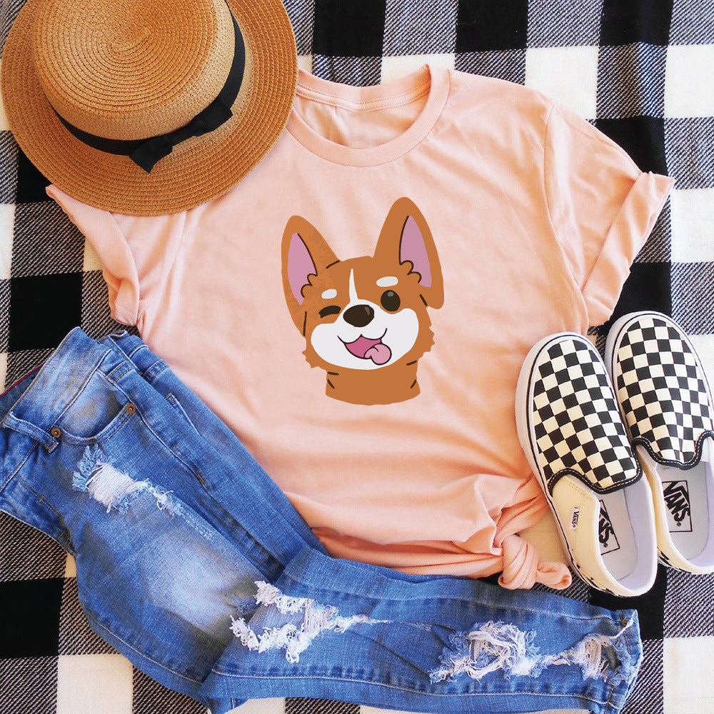 Animal Dog Print Short-sleeved T-shirt