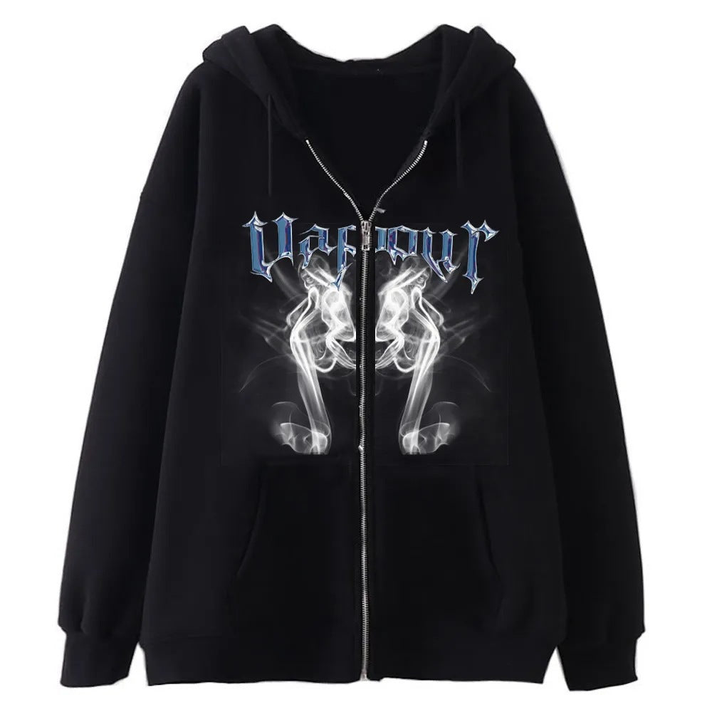 Dark Skull Skeleton Sweatshirt Metal Zipper Sweater