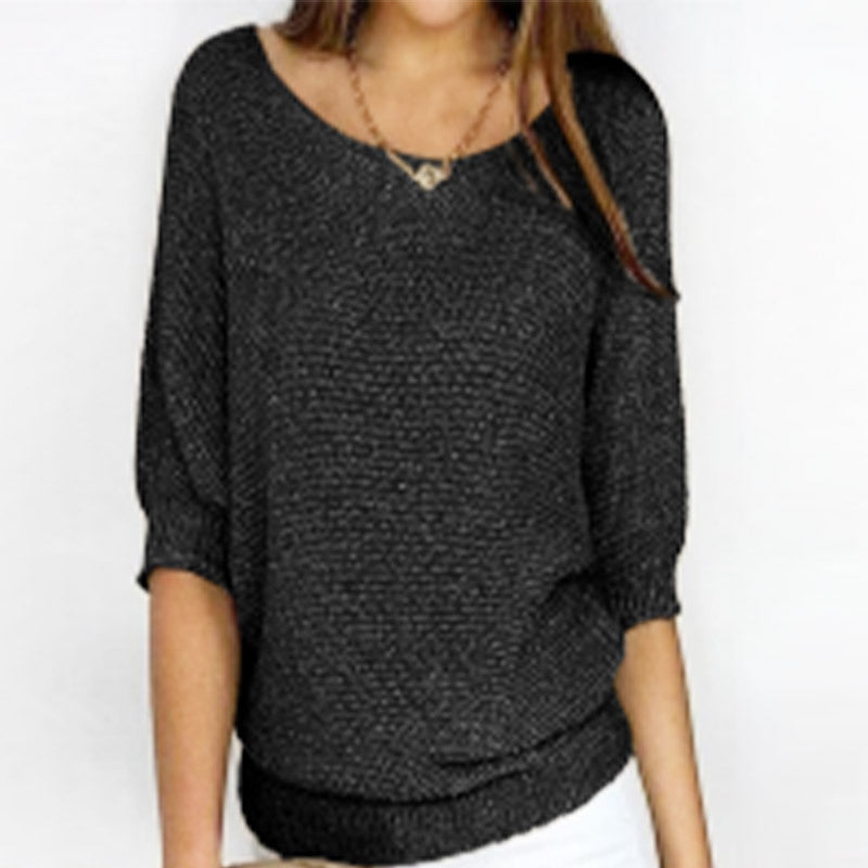 Three-quarter Sleeve Pullover Sweater Fashion Solid Color Loose