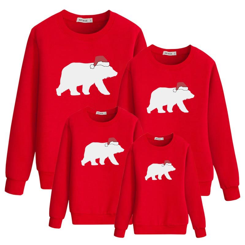 Bear Print Crewneck Long Sleeve Hoodie