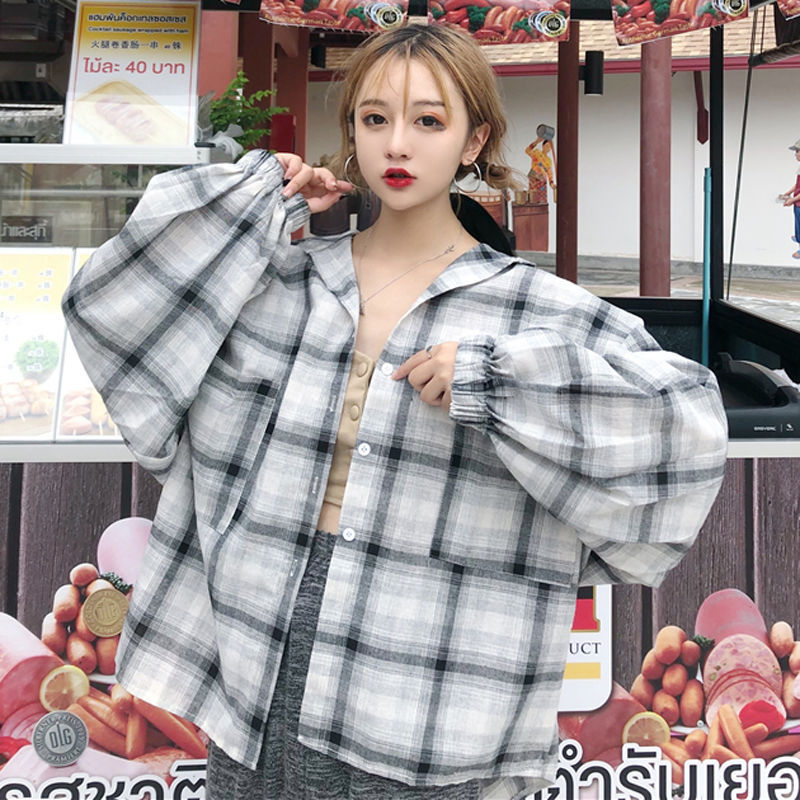 Women Blouses Shirts Plaid Oversize Thin Casual Sun-protect