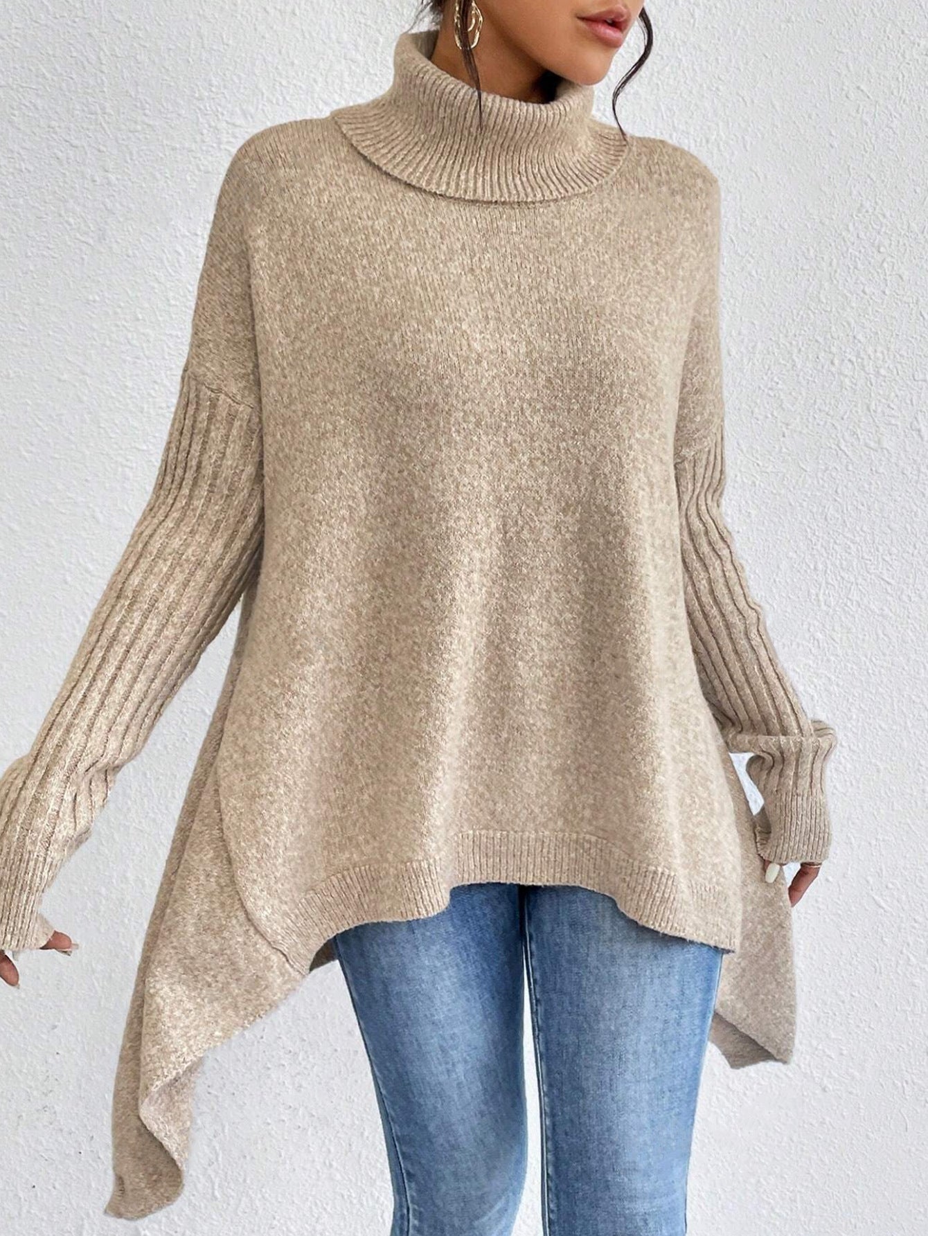 Irregular Turtleneck Sweater Winter Loose Long Sleeve