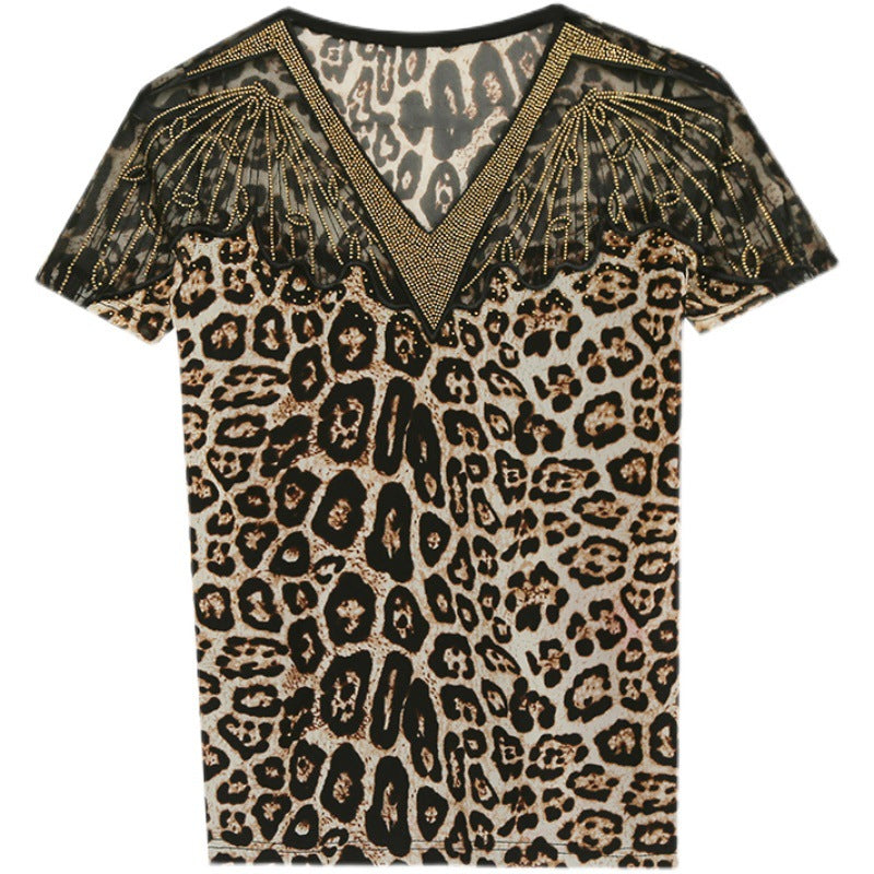 Hot Rhinestone T-shirt Short Sleeve T-shirt Women's Top