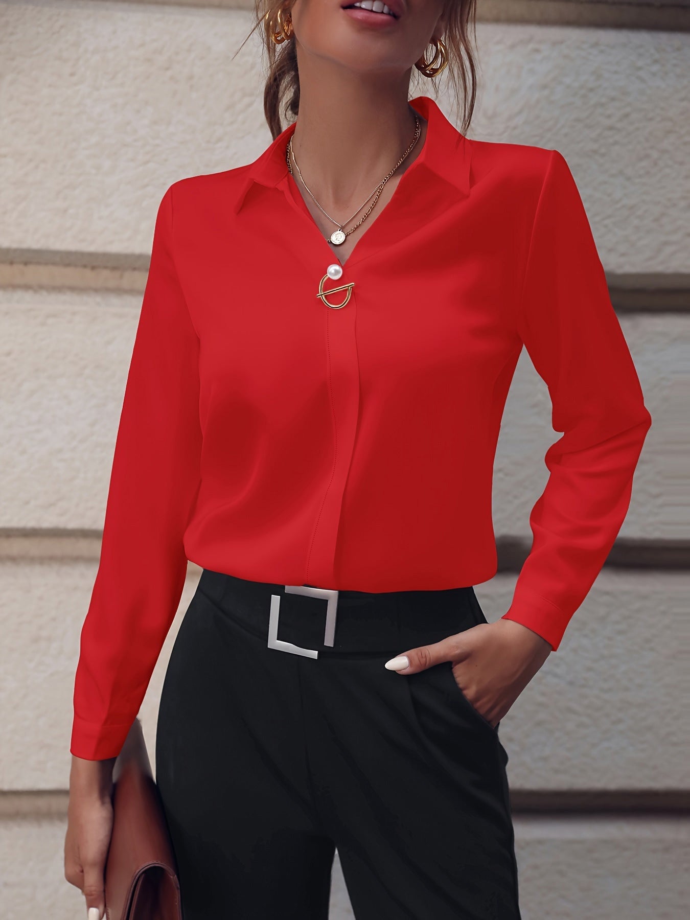 Commuter V-neck Long-sleeved Shirts Ins Fashion