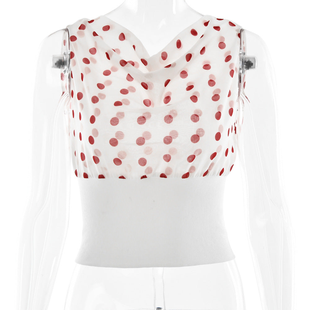 Polka Dots Print Oblique Shoulder Tops