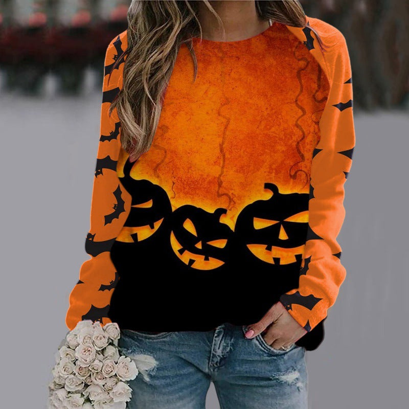 Halloween Cartoon Print Sweatshirt Long Sleeve Pullove