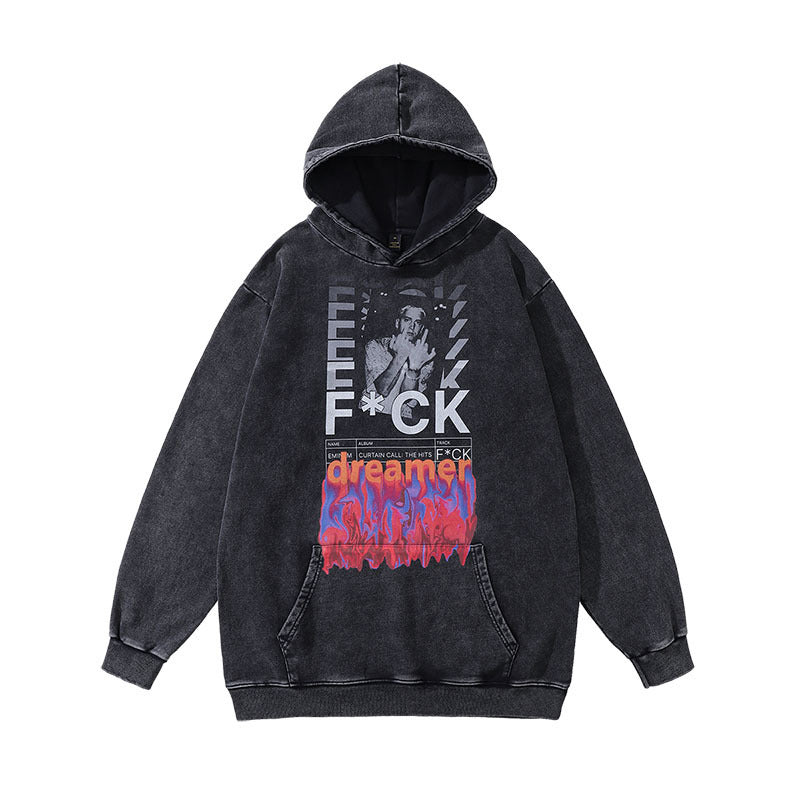 Punk Skull Print Heavy Distressed Hooded Sweater For Men