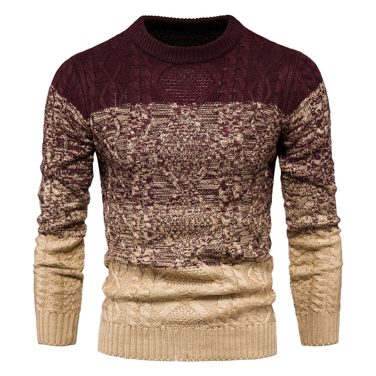European And American Men's Large Hemp Flowers Gradient Stitching Sweater Sweater