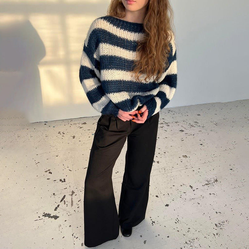 Loose Striped Pullover Sweater Fashion Versatile Long-sleeved