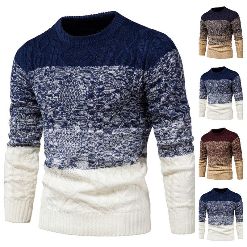 European And American Men's Large Hemp Flowers Gradient Stitching Sweater Sweater
