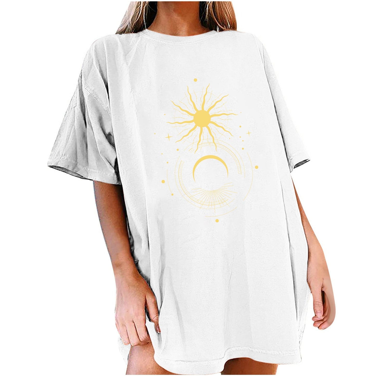 Drop Shoulder Women T Shirt Golden Moon