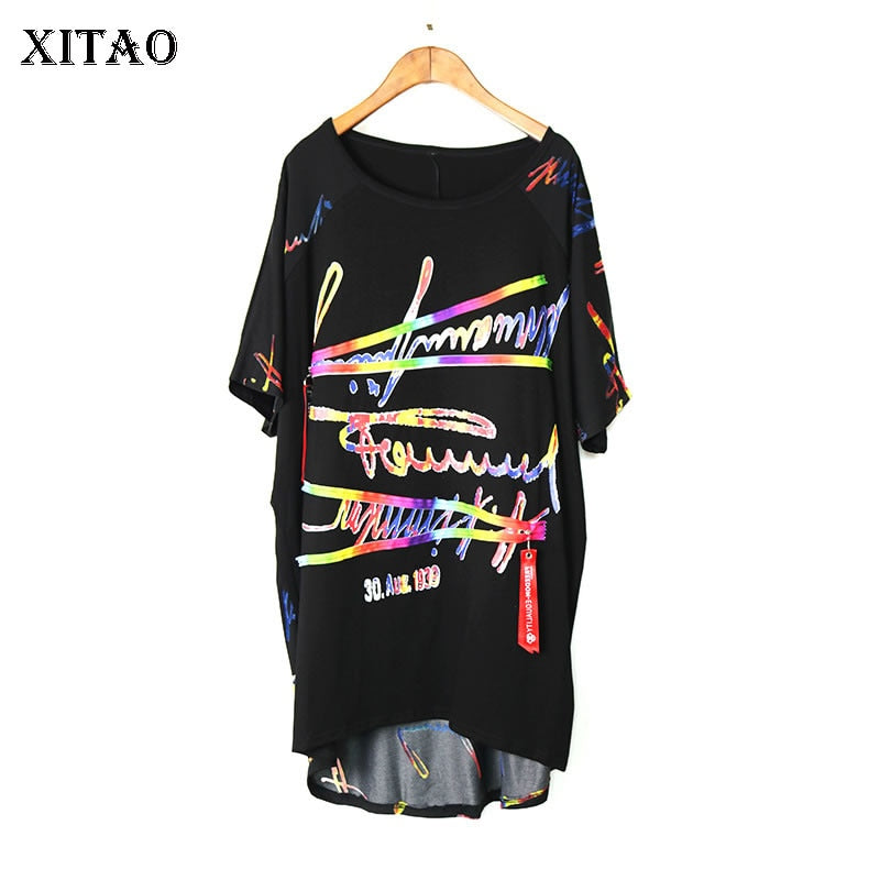 XITAO Print Pattern T Shirt Fashion New Women Irregular Pullover Small Fresh 2020 Summer Patchwork Elegant Loose Tee XJ4809