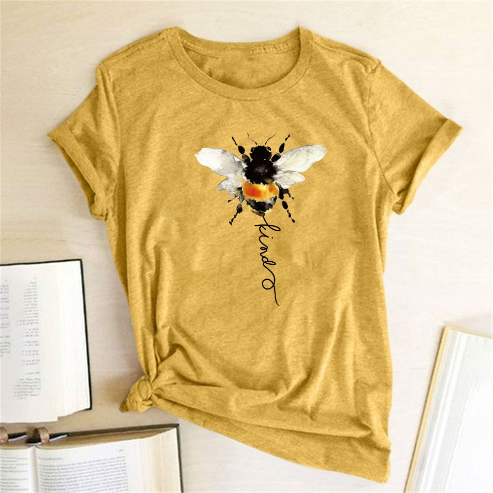 Bee Print T-shirts Women Clothing Summer Graphic T Shirts