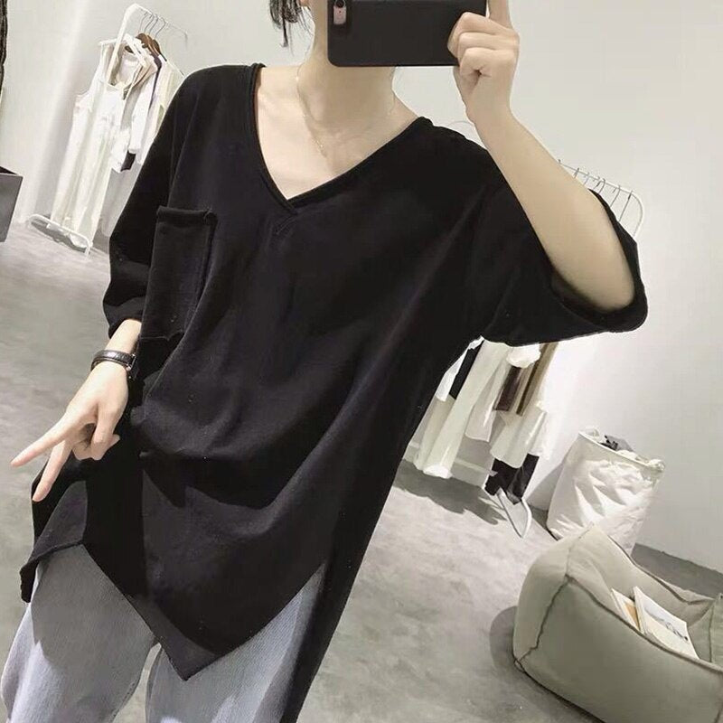 New Arrival Summer Korea Fashion Women V-neck Short Sleeve