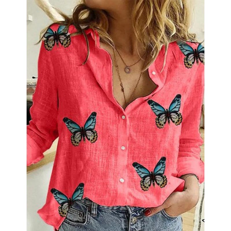 Autumn Long Sleeve Casual Loose Shirt Women Elegant Butterfly