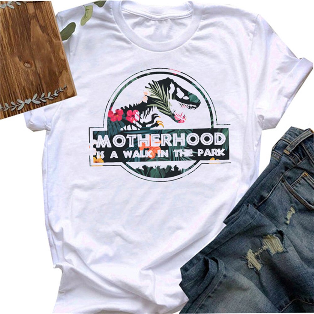 MOTHERHOOD IS A WALK IN THE PARK Letter Harajuku Print Women T shirt