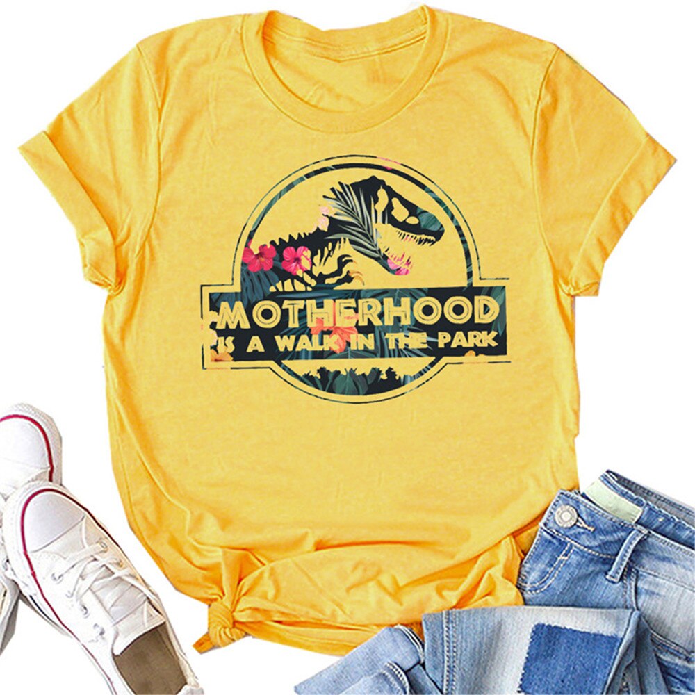 MOTHERHOOD IS A WALK IN THE PARK Letter Harajuku Print Women T shirt