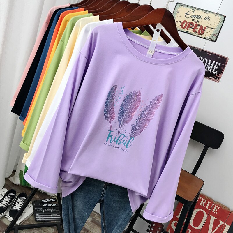 Plus Size Spring fashion Casual women Long sleeve T-shirt