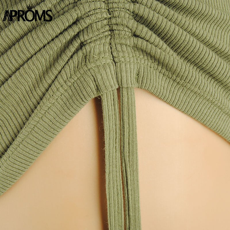 Sexy V Neck Ribbed Cropped T-shirt Women Elegant