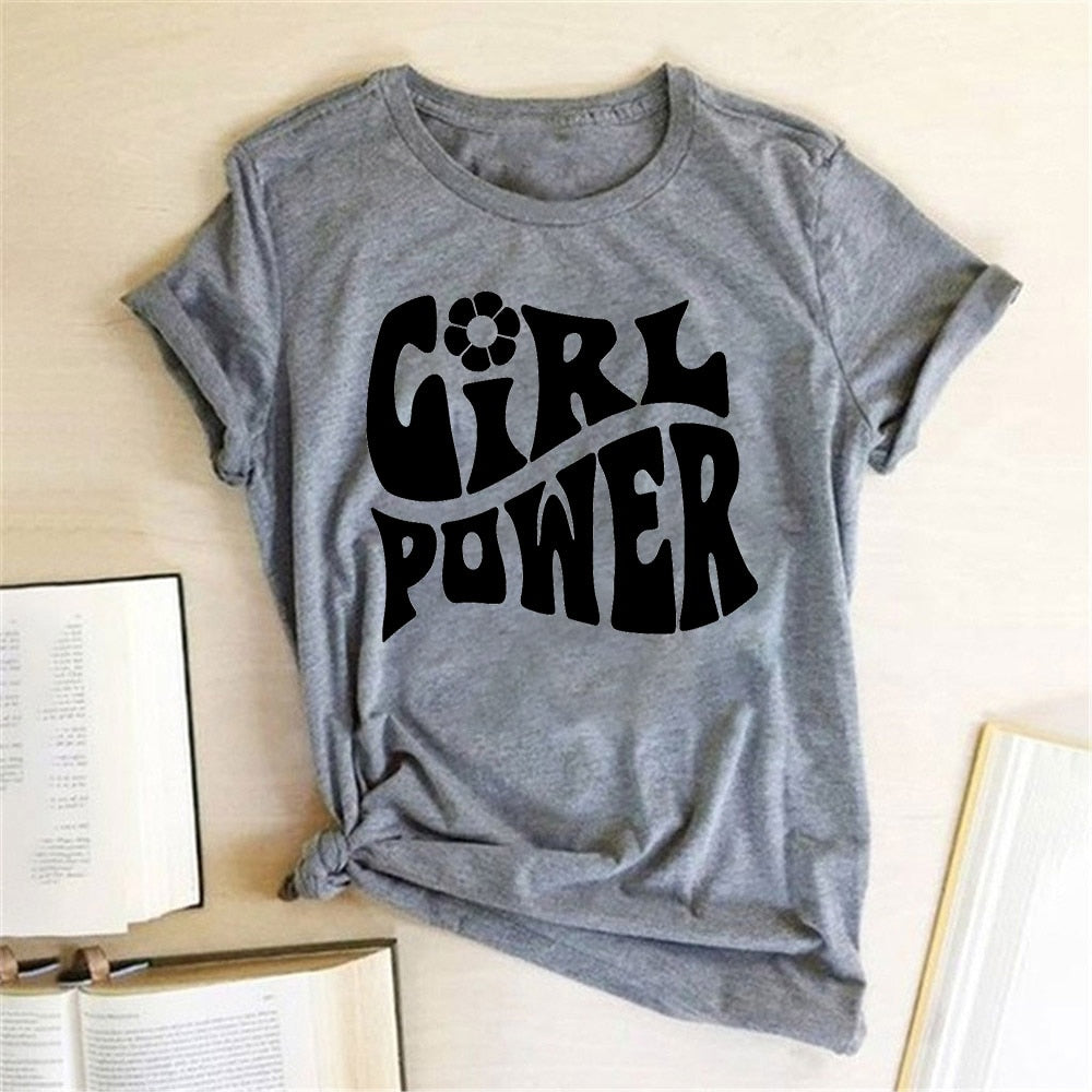 Harajuku Tees Tops Girl Power Letter Print T Shirt Women Short Sleeve Crewneck Summer Fashion Clothes Women T Shirt Ropa Mujer