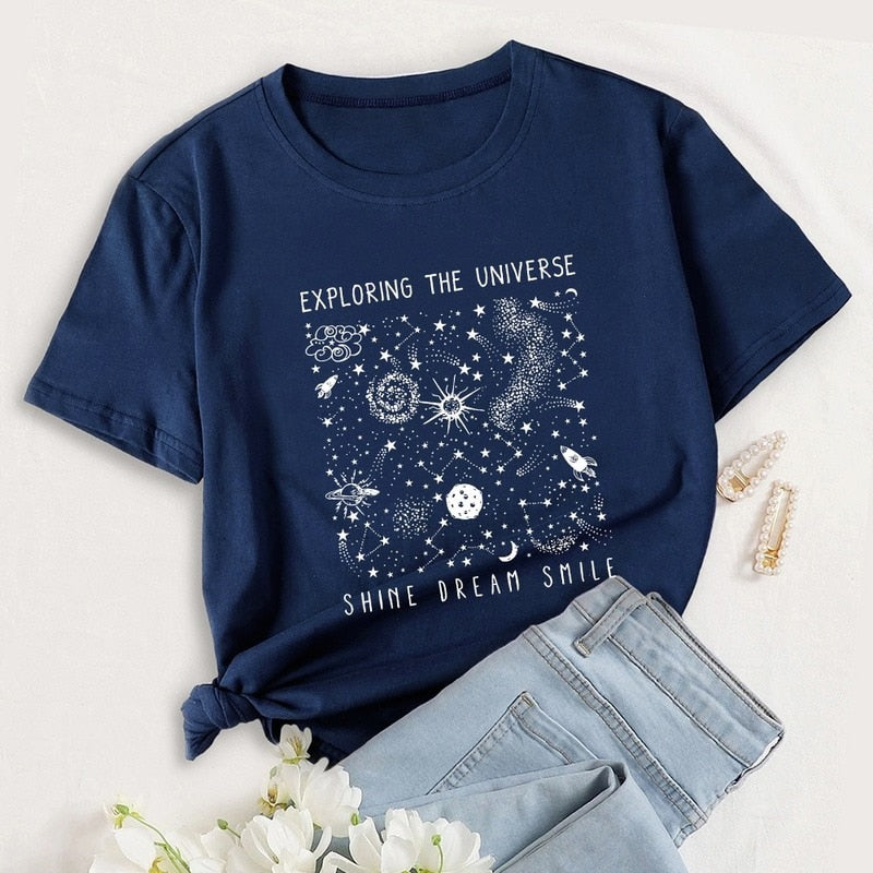 Universe Space Stars Print Short Sleeve Oversized Tshirts