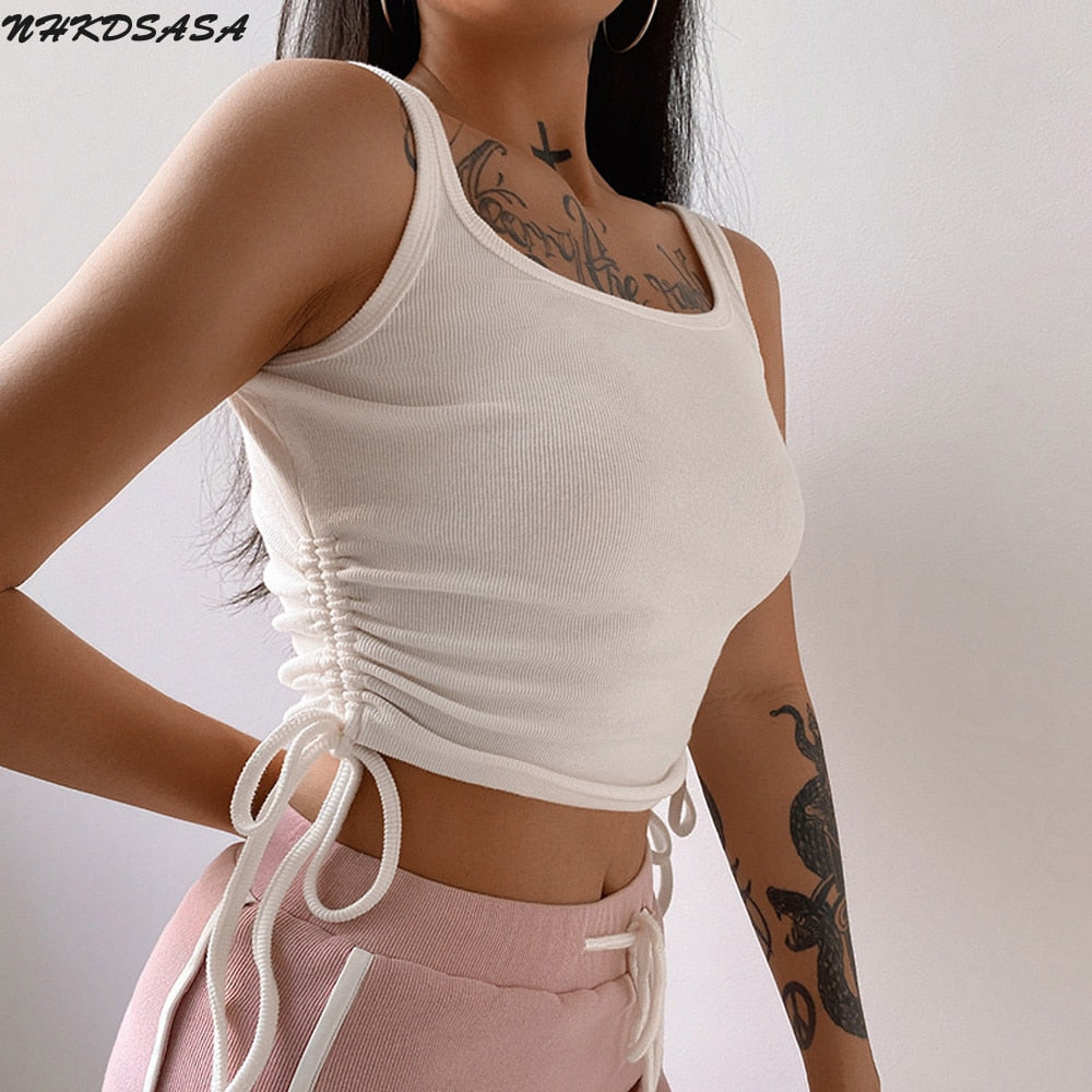 White Crop Tops For Women Knitwear T-Shirt Workout Clothing