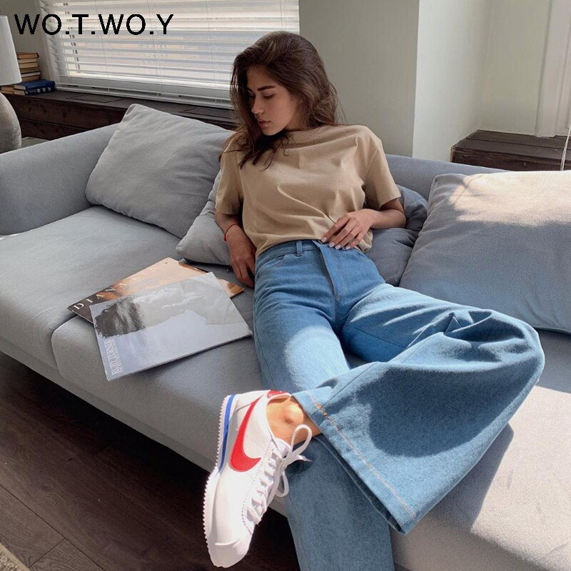 WOTWOY Summer Loose Basic Tee Shirt Women Knitted Cotton Solid T-Shirt Women O-Neck Casual Korean Tops Female Harajuku 2020 New