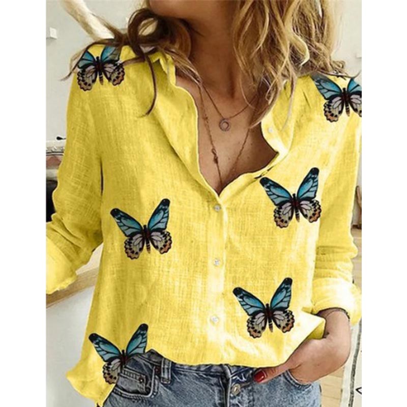 Autumn Long Sleeve Casual Loose Shirt Women Elegant Butterfly