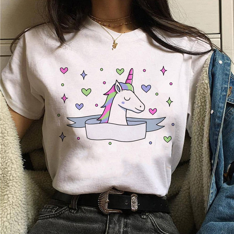 unicorn harajuku women kawaii cartoon funny ulzzang 90s streetwear tshirt korean style grunge female Casual t-shirt clothing