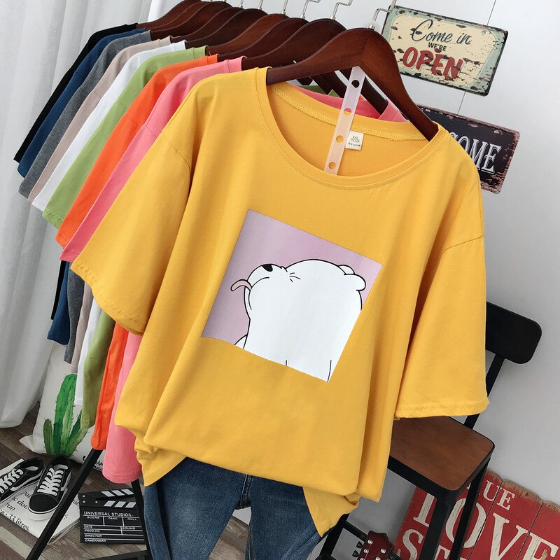 Hirsionsan Cute Bear Printed T Shirt Women New