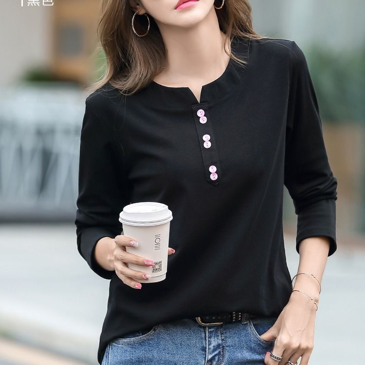 2020 100% Cotton T Shirt Woman Spring Fashion Long Sleeve Shirt V Neck Woman T-shirt Loose Korean Style Plus Size Women Shirts