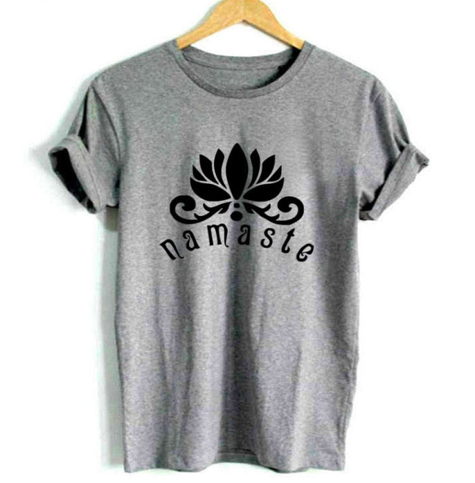 Cotton Women T Shirt Namaste Lotus Printed Tshirt Ladies