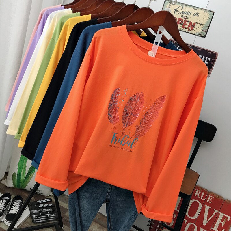 Plus Size Spring fashion Casual women Long sleeve T-shirt