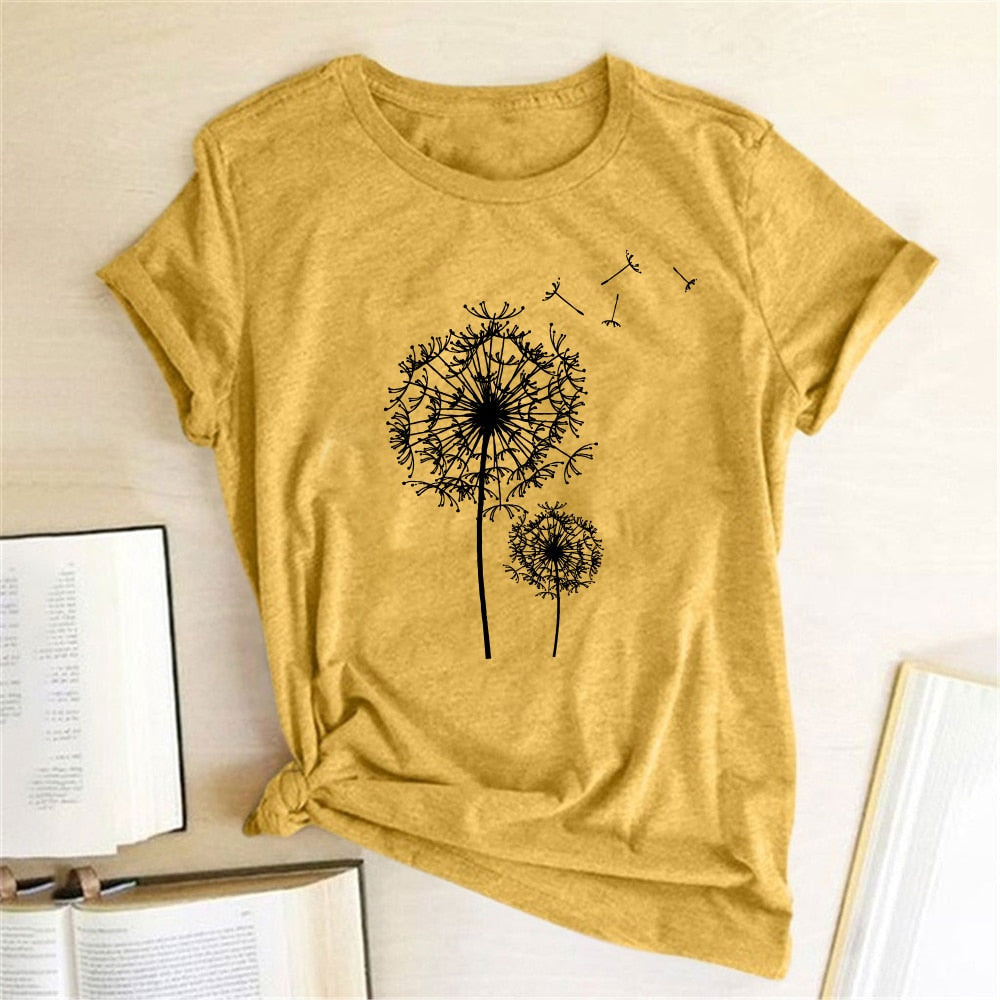 Dandelion Printed T-shirts Women T Shirt Summer