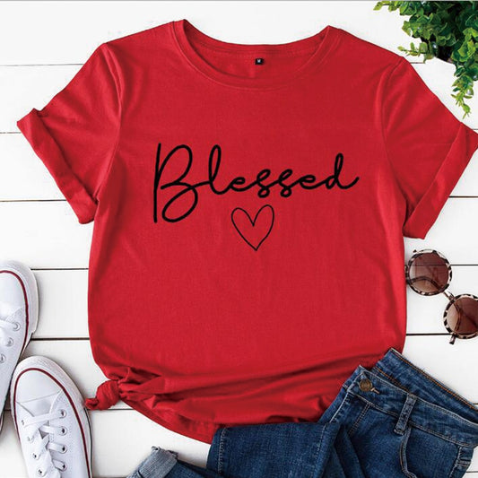 Blessed Heart Printing T-shirts Women Summer Clothes Vogue