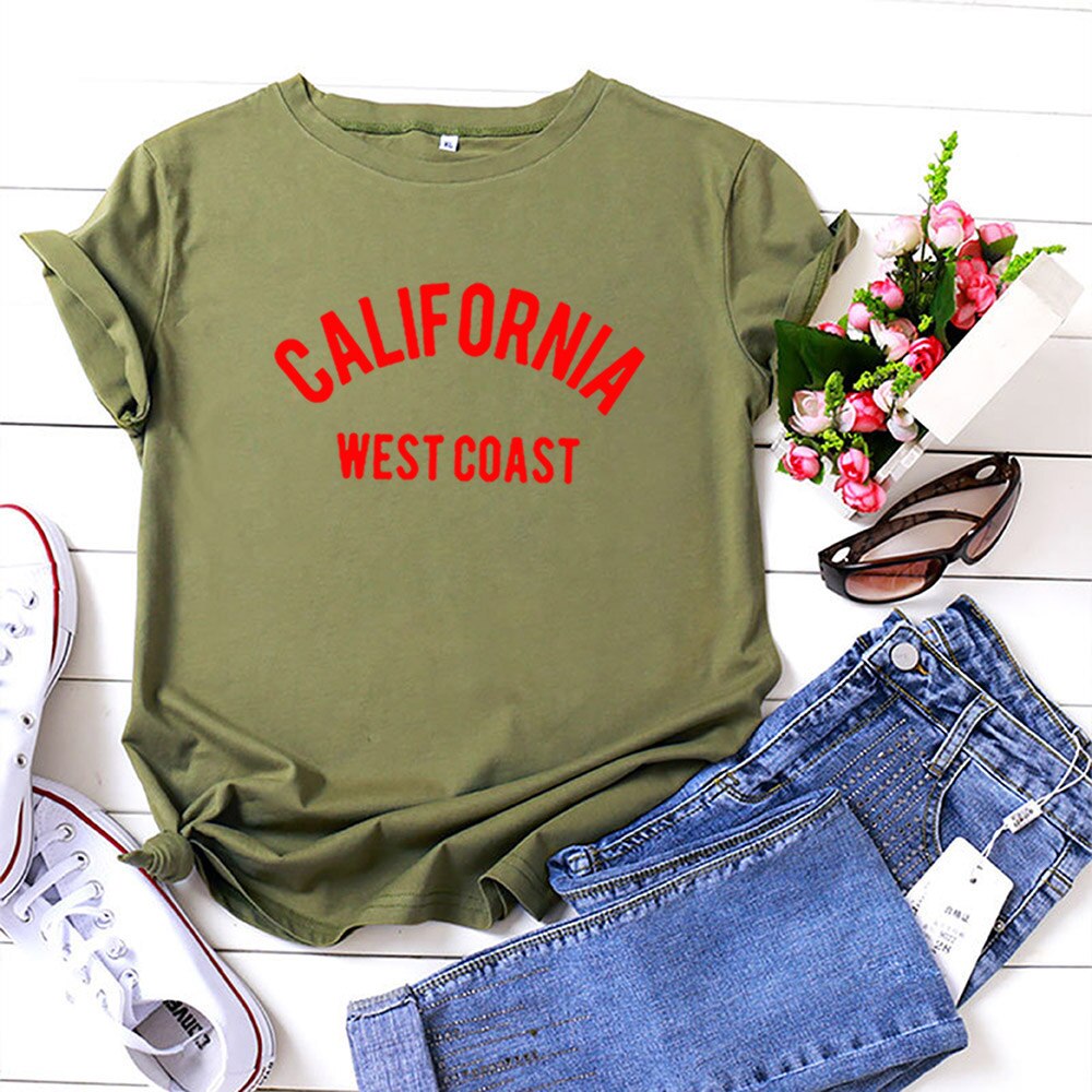 California West Coast Summer T Shirt Women Short Sleeve