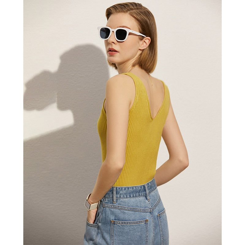 Minimalism Summer New Women's Camisole Tops V neck Slim Fit