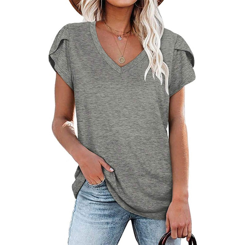 Fashion New Women T-Shirt Elegant Solid Color Ladies Tee