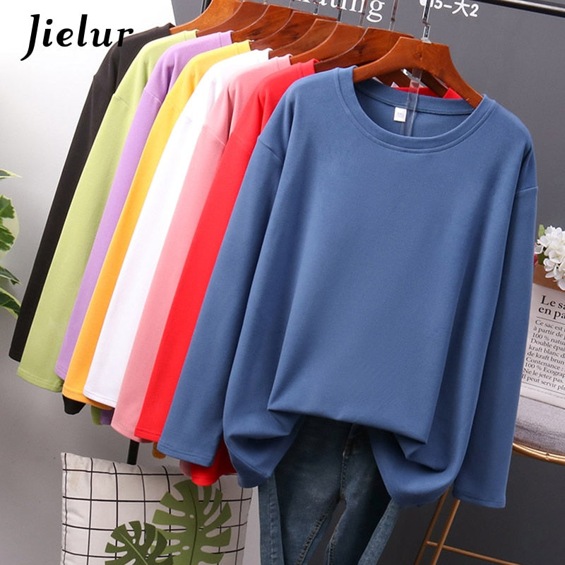 Autumn New T shirt Female Pure Color Slim Long Sleeve