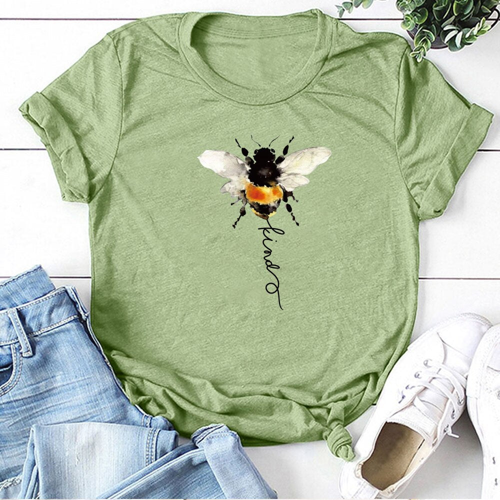 Bee Print T-shirts Women Clothing Summer Graphic T Shirts