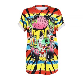 New Halloween Hipster Teen Boys Girls summer t-shirt Tie-Dyed Streetwear Rot Your Brain Letters Printed Skulls T Shirts